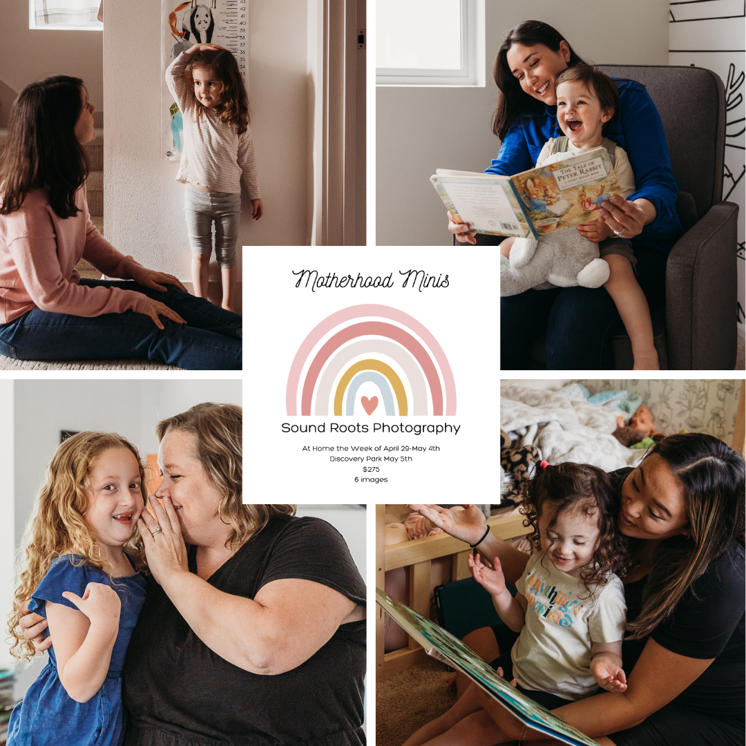 Collection of intimate lifestyle photos arranged around a rainbow logo design.