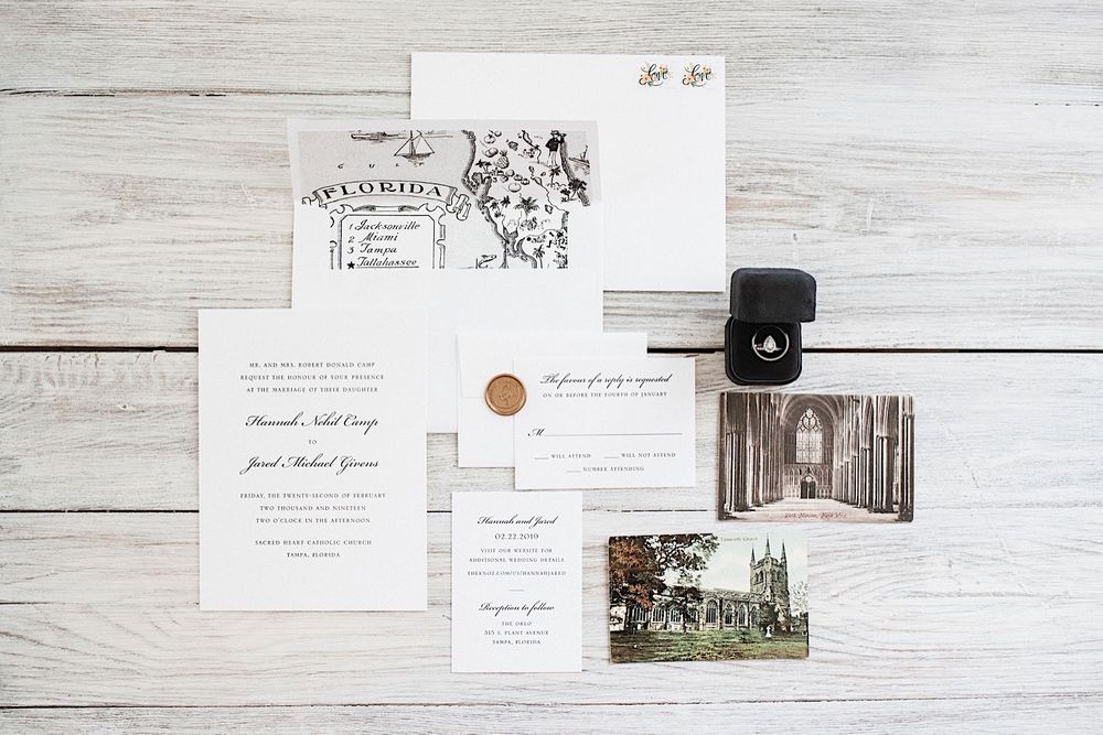 Layout of wedding invitation and stationary for The Orlo in Tampa, FL