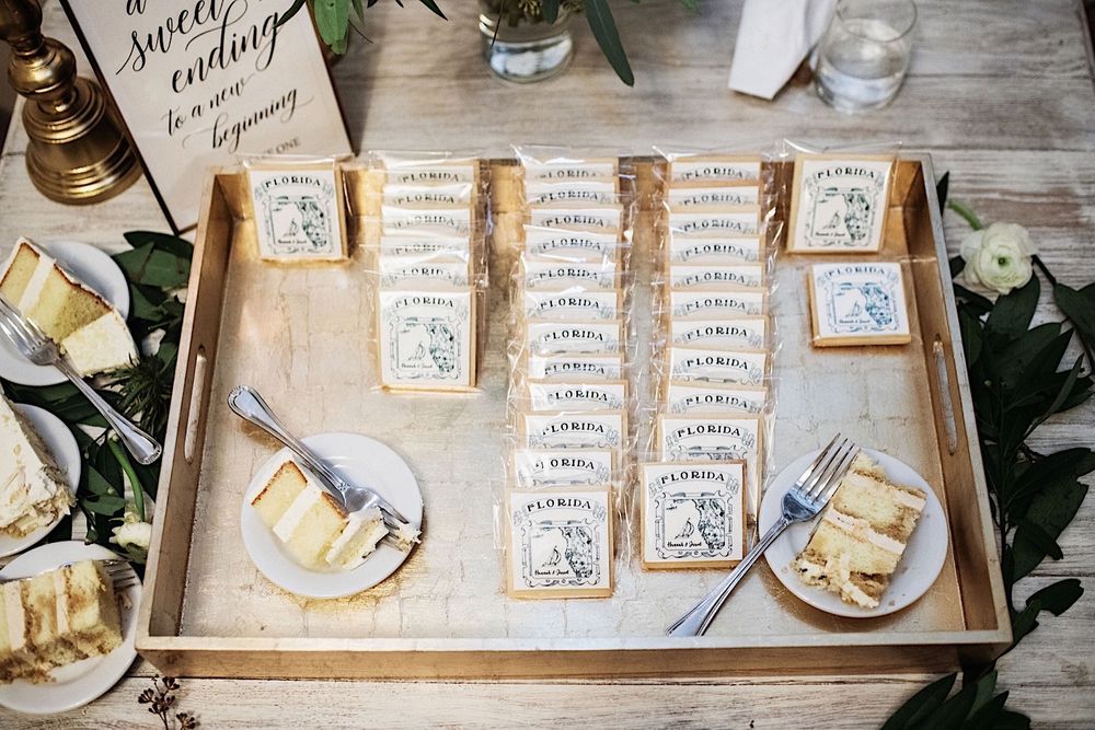 custom wedding cookies decorated with a Florida design