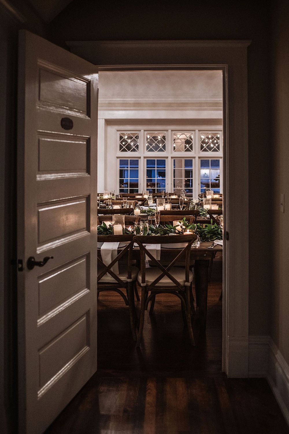 view through an open door of wedding decor