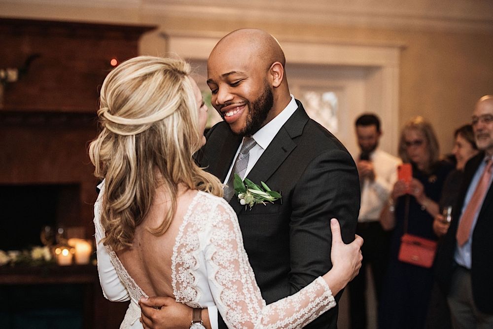 bride and groom dancing