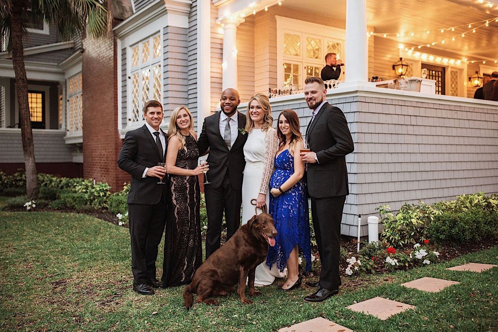 group photo with dog at a wedding at the Orlo in tampa