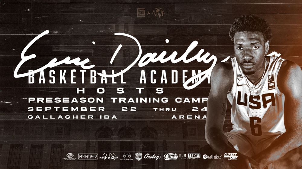 Basketball academy promotional poster featuring USA jersey and training camp details.