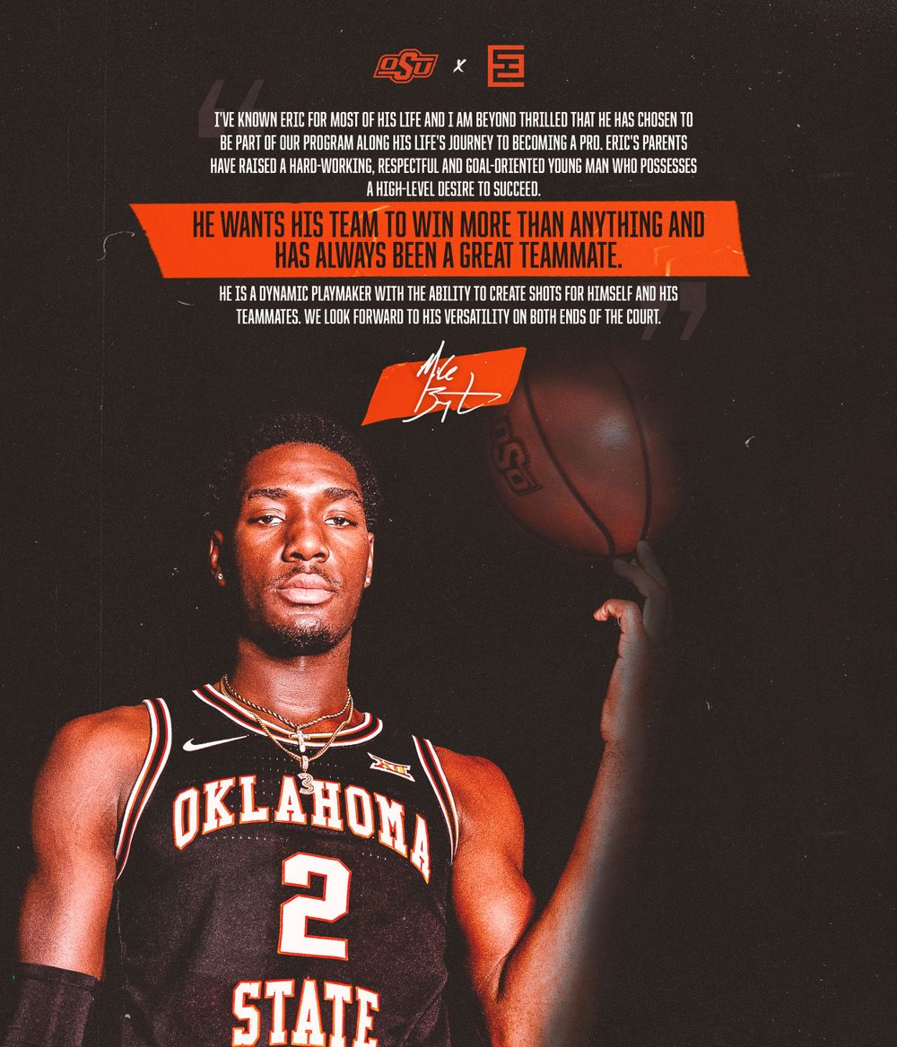 Basketball promotional image with Oklahoma State jersey and inspirational text overlay.