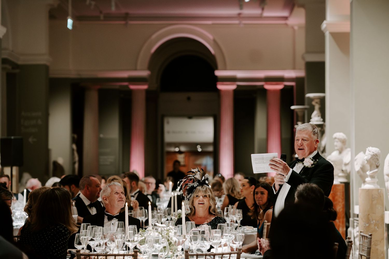 father of bride giving speech in the grand sculpture gallery at the Ashmolean Museum