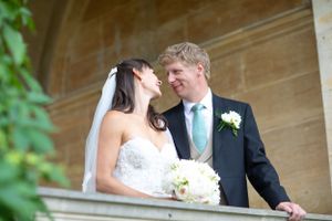 Bride and groom looking at one another