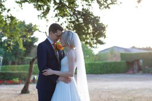 Bride and groom in golden hour