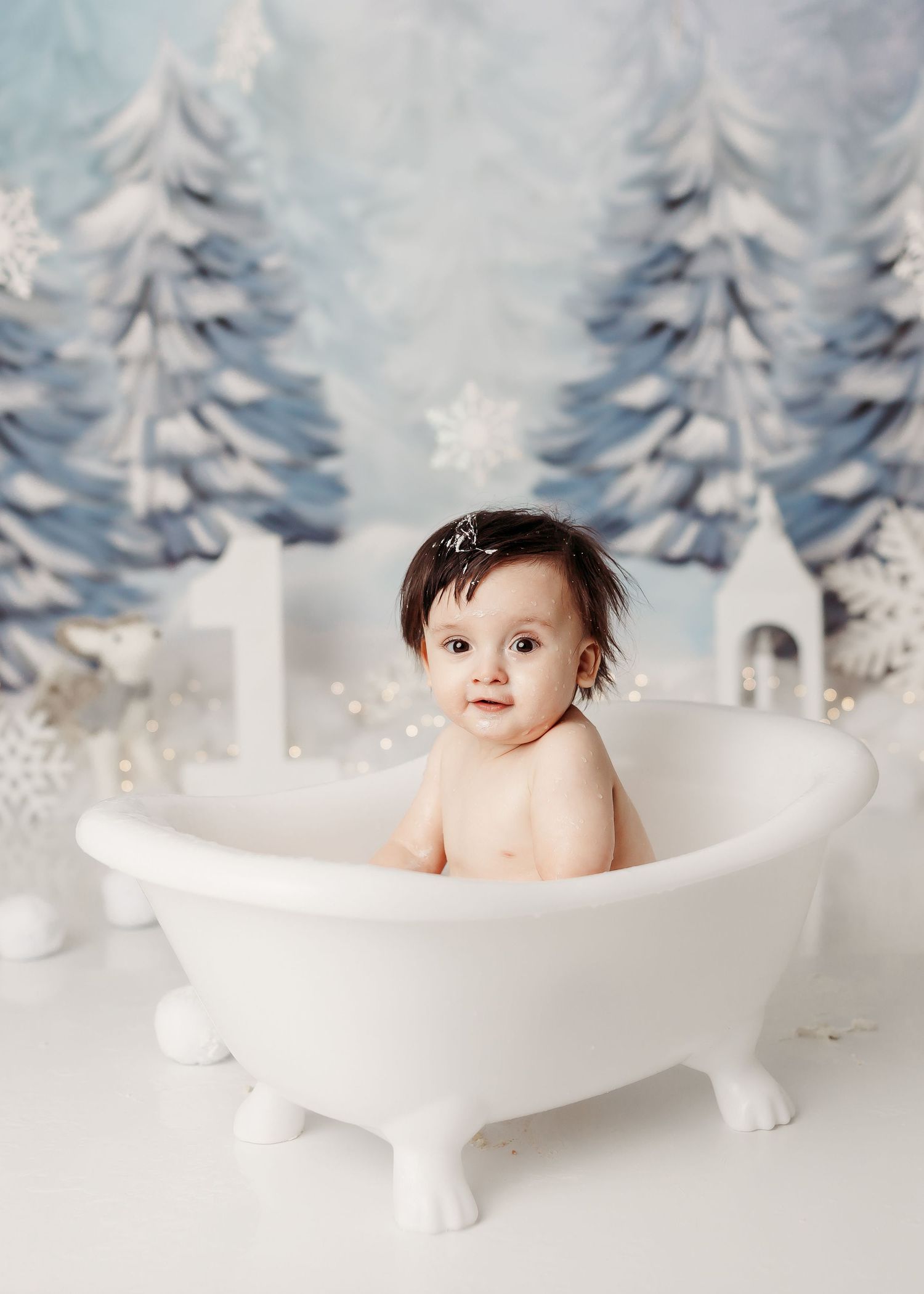 Tulsa cake smash photographer baby boy winter wonderland theme cake smash