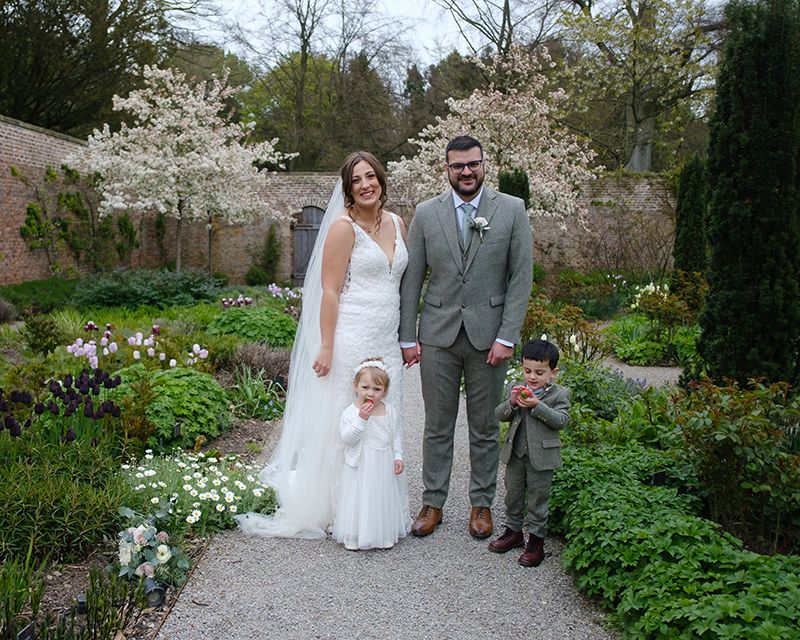 Bride and Groom with their Children at Middleton Lodge, North Yorkshire