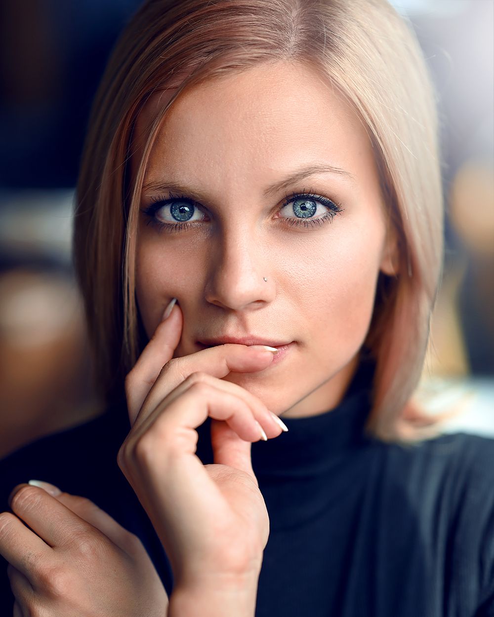 Soft portrait sequence showing contemplative expressions and gentle hand gestures.