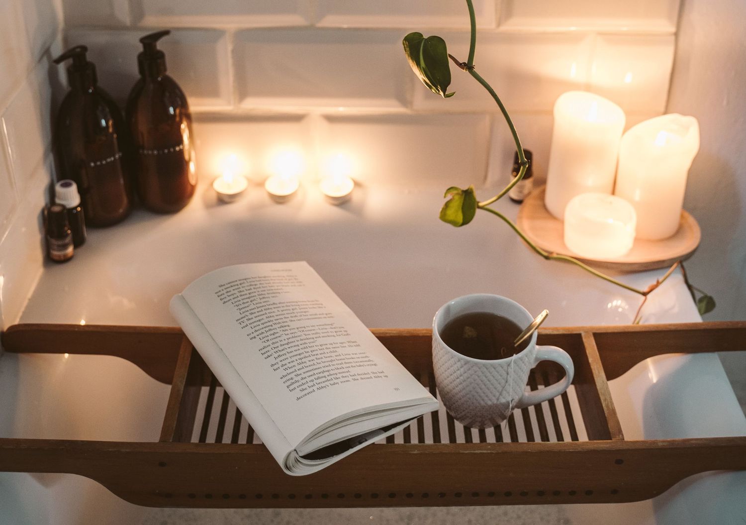 Taking a bath to pamper yourself before your photo shoot, light candles, read book, drink tea