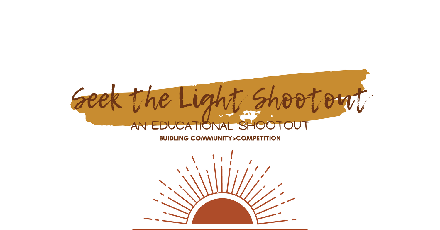 Decorative sun logo and branding elements for Seek the Light photography in earth tones.