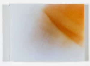 Abstract art piece featuring warm orange gradient fading into white.
