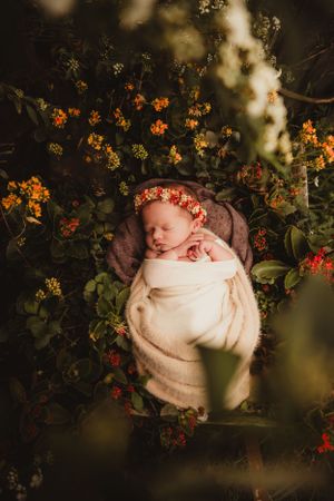 Outdoor newborn session, garden newborn session