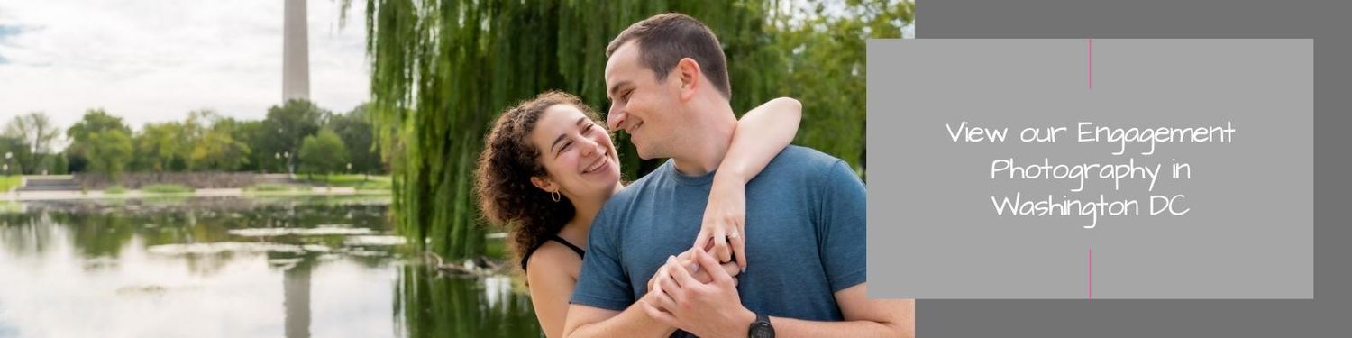 A recently engaged couple by the constitution gardens in Washington DC
