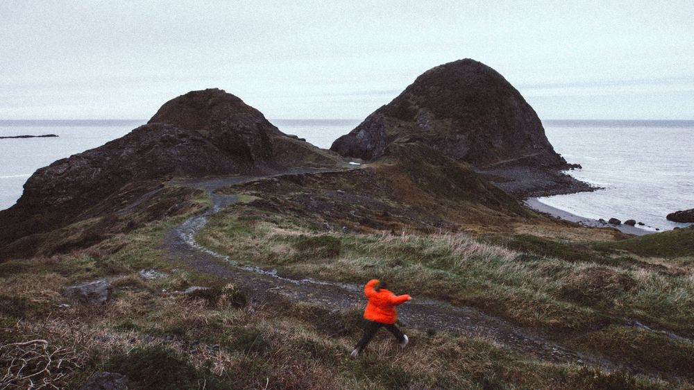Scenic coastal hiking trail winding along steep cliffs above the ocean.