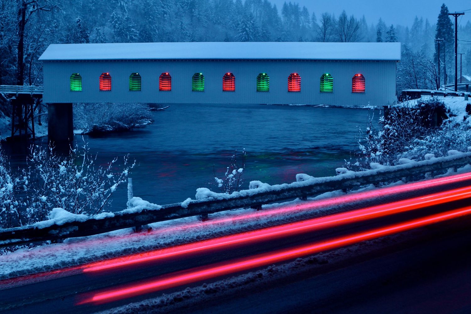 Goodpasture Covered Bridge at Christmastime, Oregon