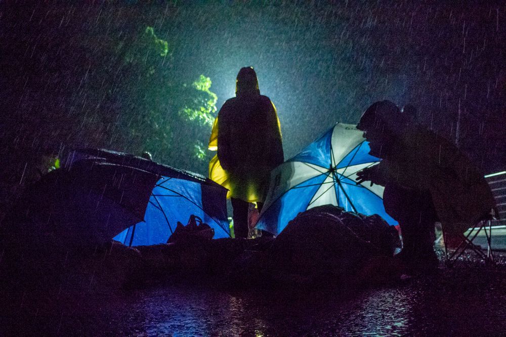 County Durham, June 2018: the climate protectors from The Campaign to Protect Pont Valley during an all night lockon .