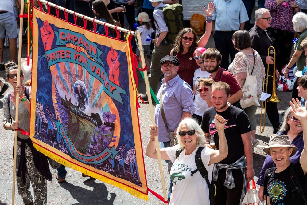 Campaigners from the Campaign to Protect Valley on Old Elvet, Durham City, maching with a banner at Durham Gala.