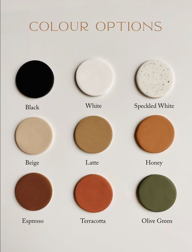 Color palette showing nine matte finish options from black to olive green.