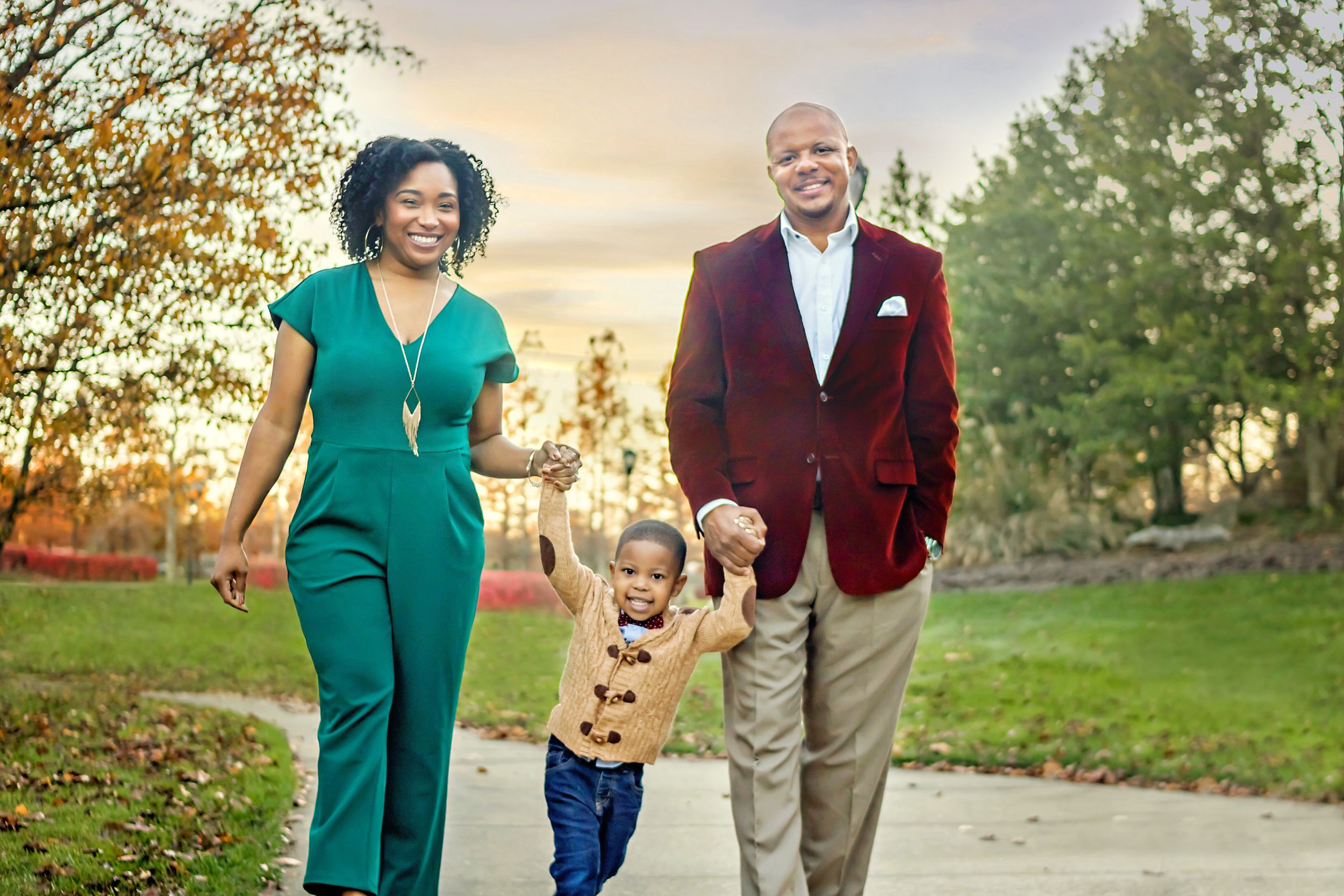 louisville family photography toddler boy fall papa johns park waterfall orange leaves sunset