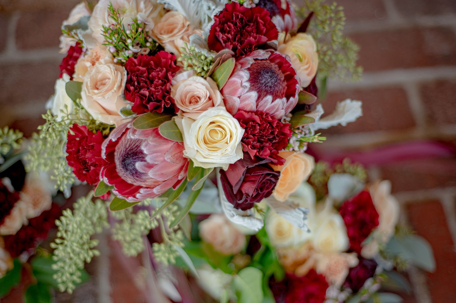 Bridal Bouquet gushing Red, Whites, Blush. roses chrysanthemums,   Bokeh Fi