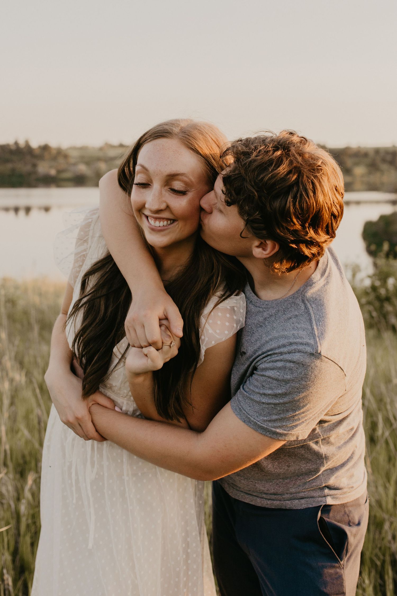 lake engagement photo