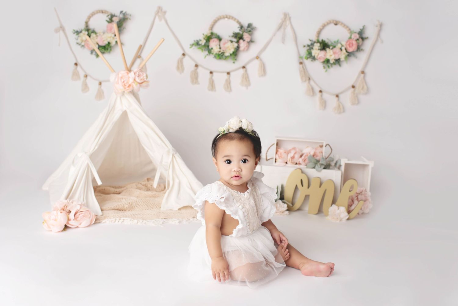 boho 1 year milestone little girl