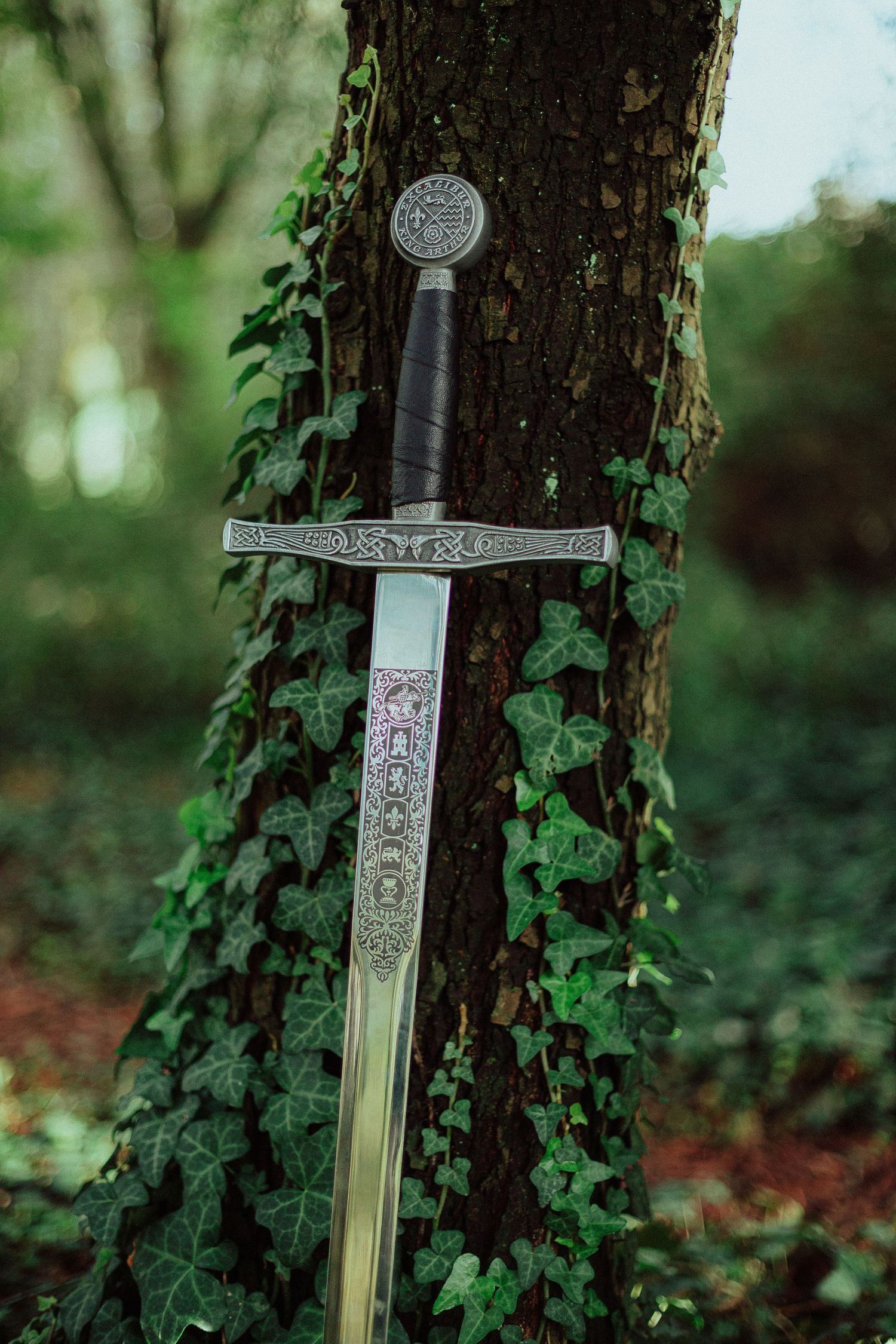 espada encostada a árvore com heras fantasia medieval