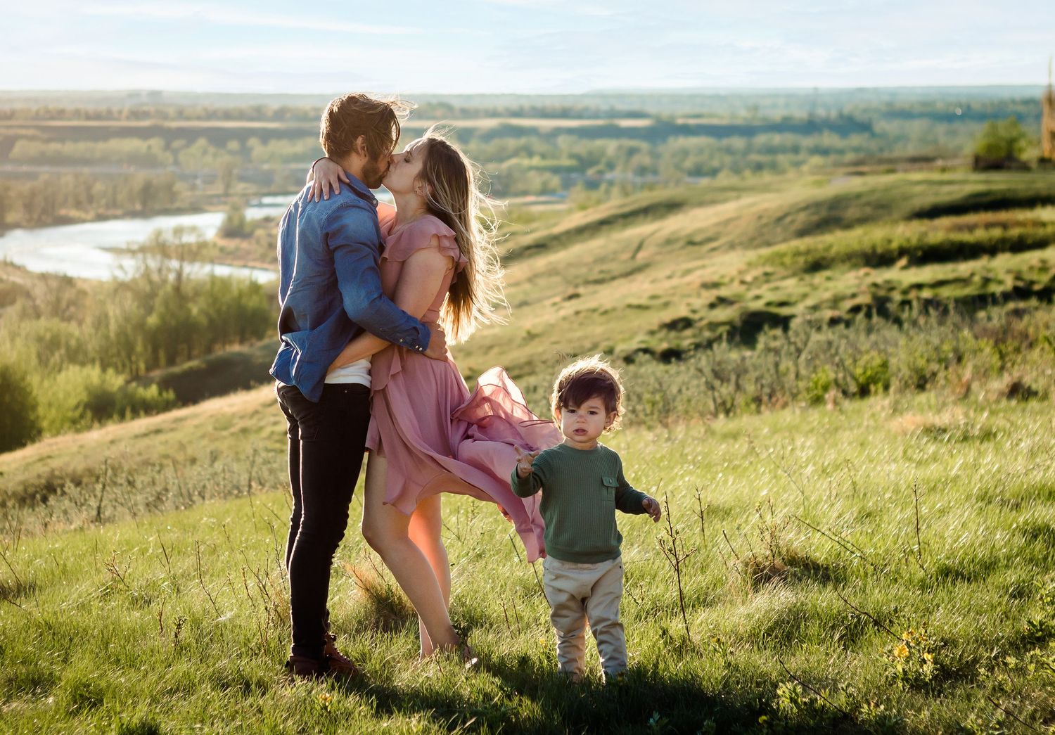 Beautiful summer lifestyle family photos with river valley views in Calgary Alberta.