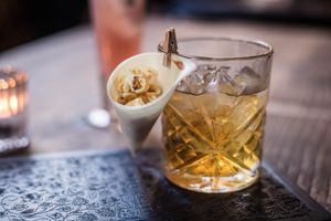 Popcorn flavoured whisky cocktail at the Lost and Found in Birmingham at a PR event