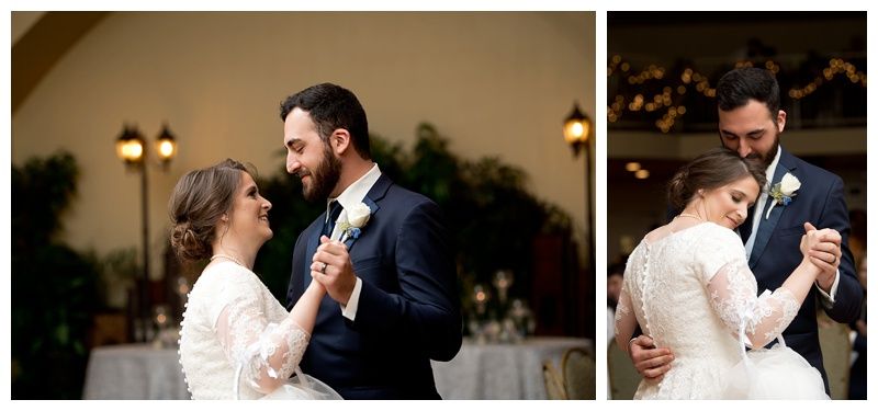 Wedding reception dance photos showing romantic moments between newlyweds.