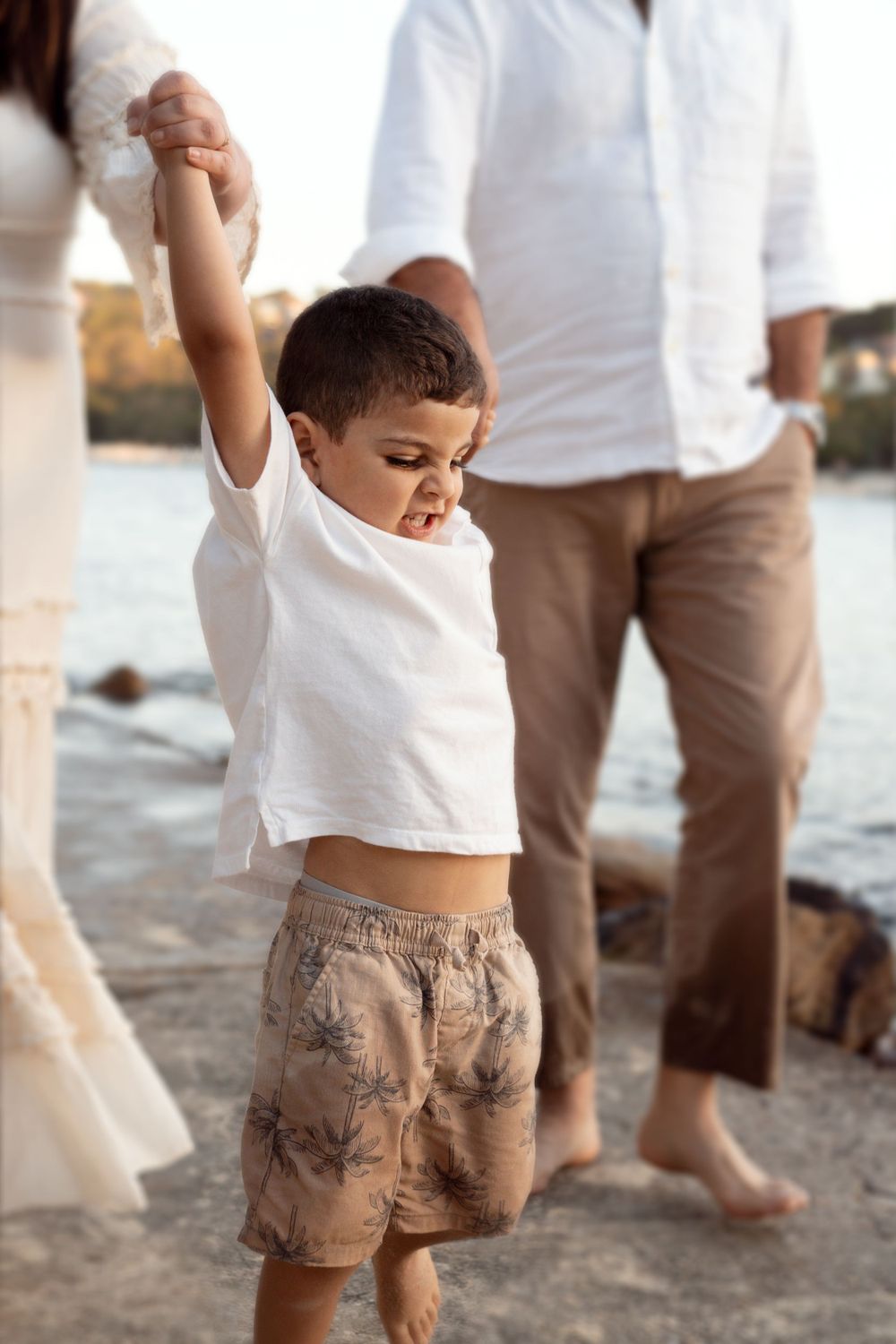 cheeky boy during family photoshoot in Mosman