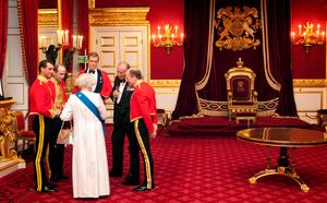 Her Majesty in St James Palace for a Dinner Night with Officers of the Dragoon Guards.