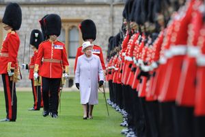 HM Queen visits Coldstream Guards during the presentation of Colours.