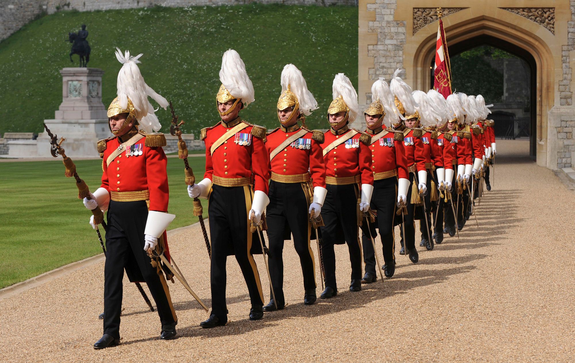 The Pikemen march out at Windsor Castle.
