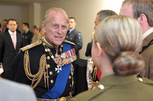 The Duke of Edinburgh meets soldiers at Windsor.