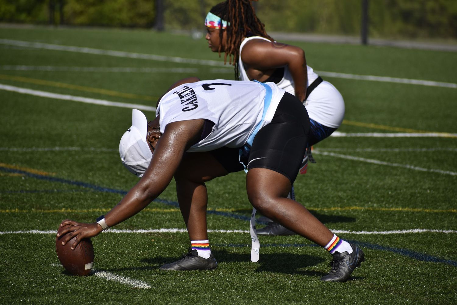 mid-game action shot during a flag football tournament