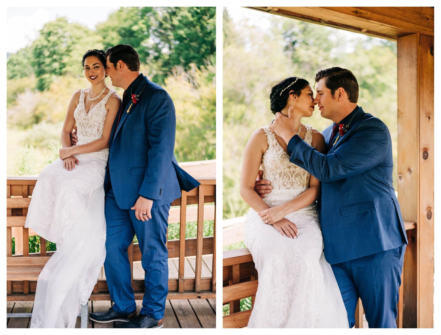bride and groom pose for portraits in a gazebo