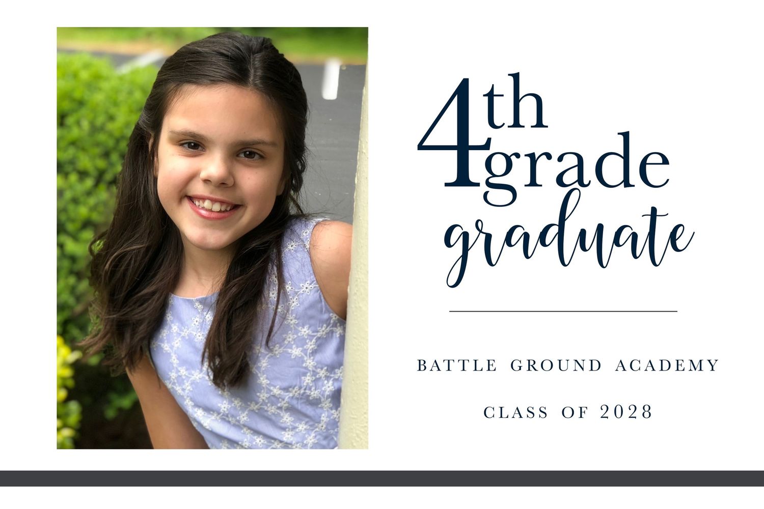 Fourth grade graduation portrait announcement for Battle Ground Academy.