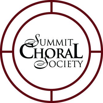 Summit Choral Society logo featuring circular design with text in black and burgundy.