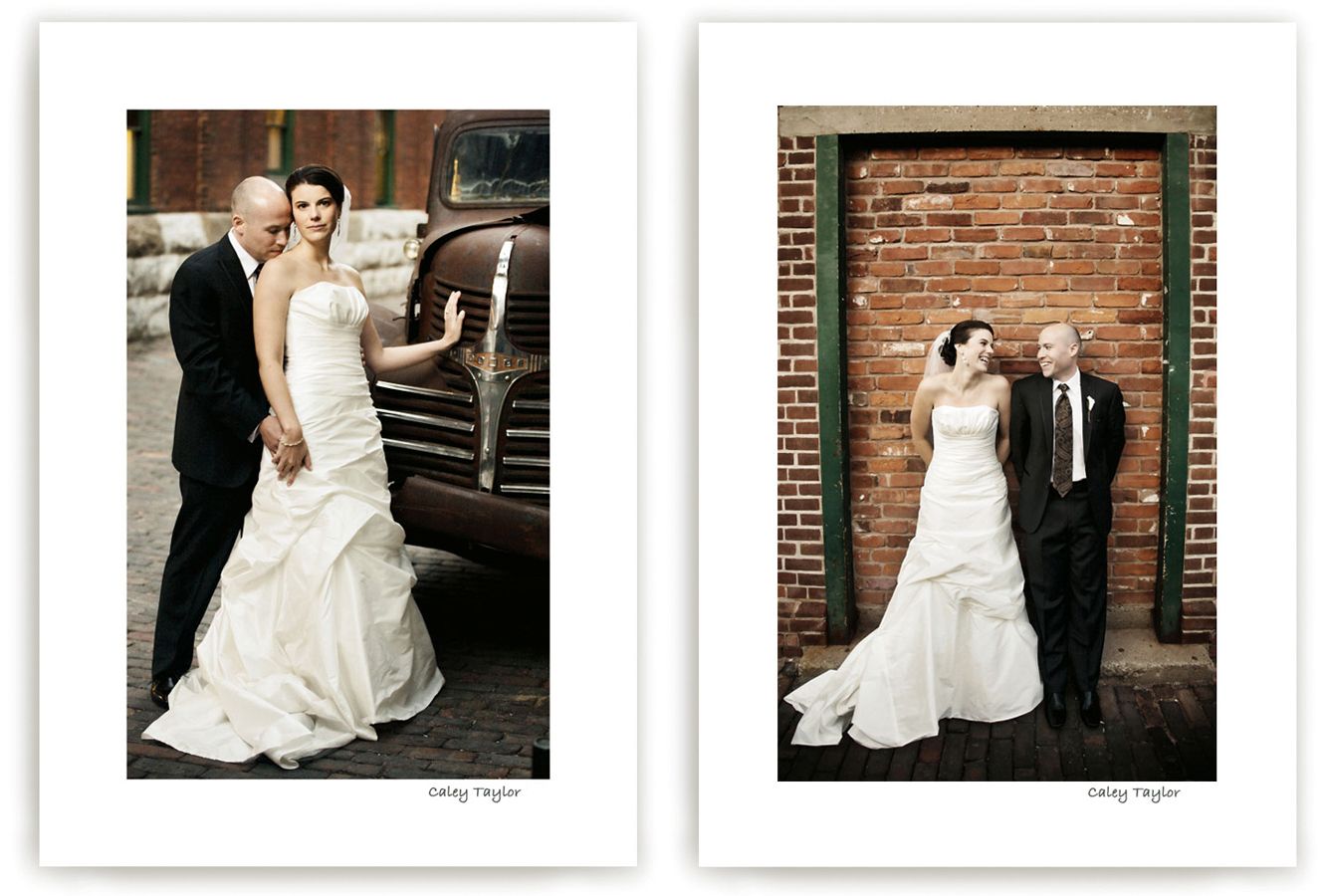 Two formal wedding photos displayed side by side in white frames against a neutral background.