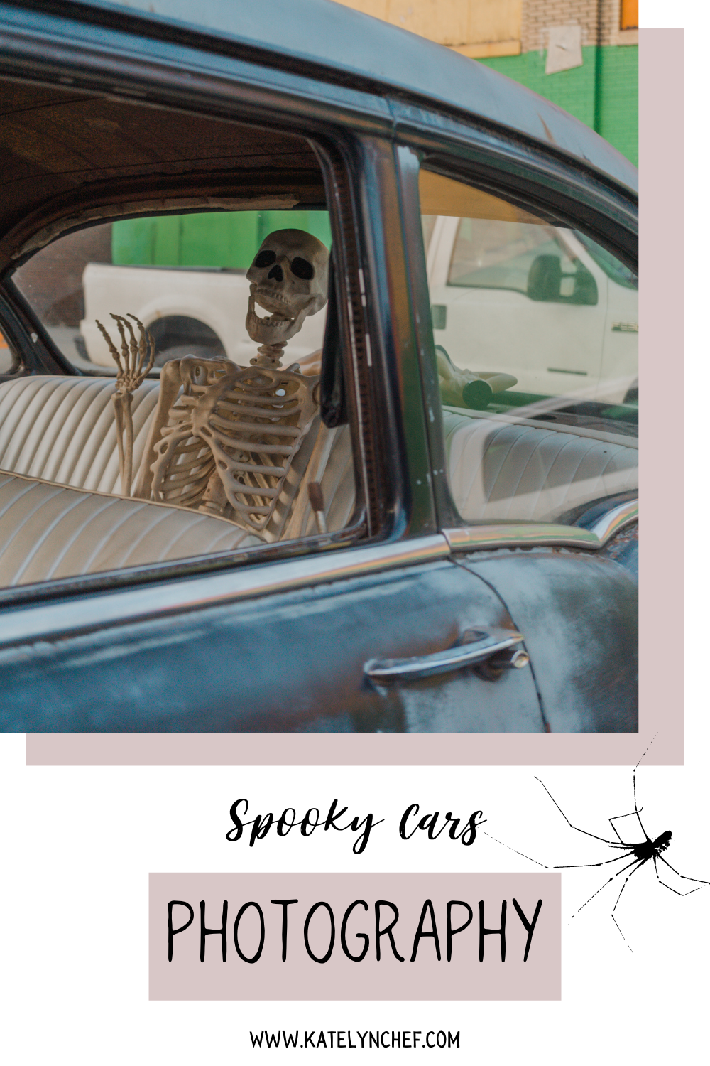 Skeleton in backseat of car