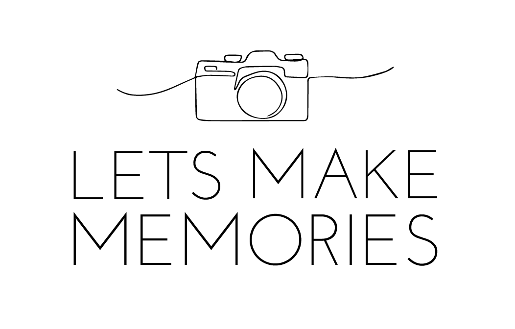 A minimalist logo design featuring a camera icon and text 'LETS MAKE MEMORIES' in clean typography.