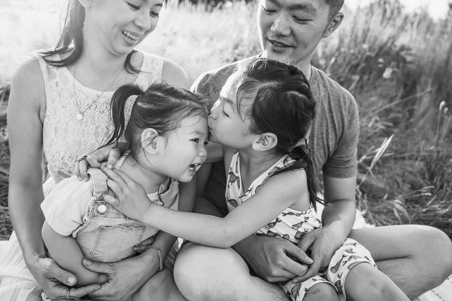 Sisters kissing each other, Marymoor park