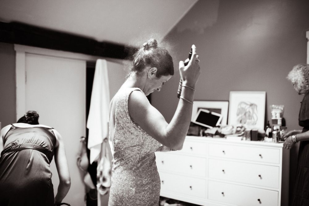 Black and white image of wedding prep