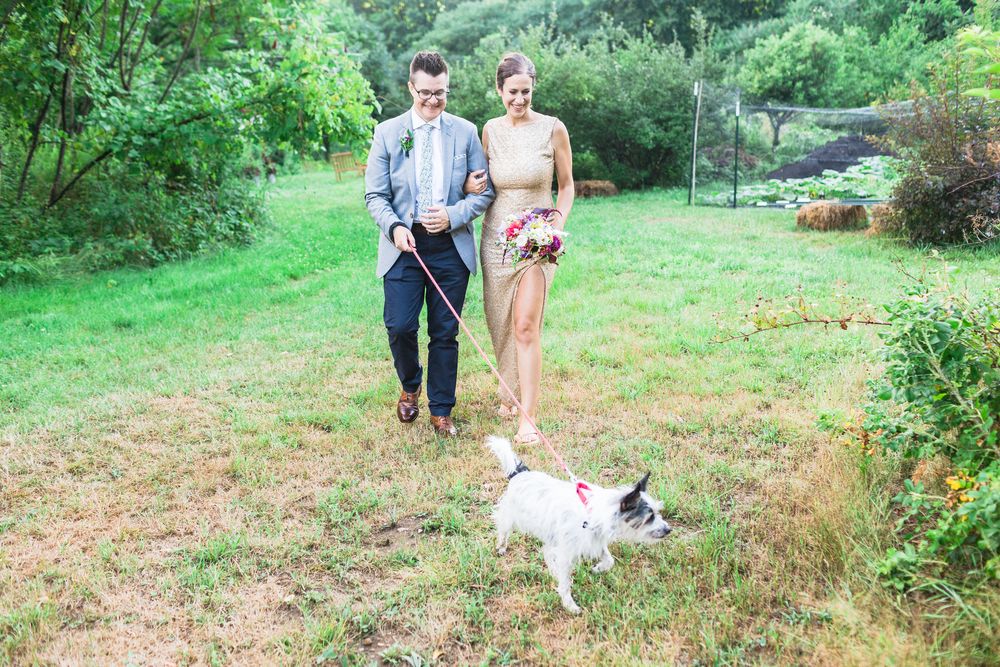 fun wedding portrait with dog