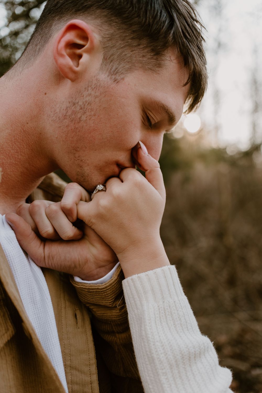 Close-up shots showing tender emotional moments between a couple.