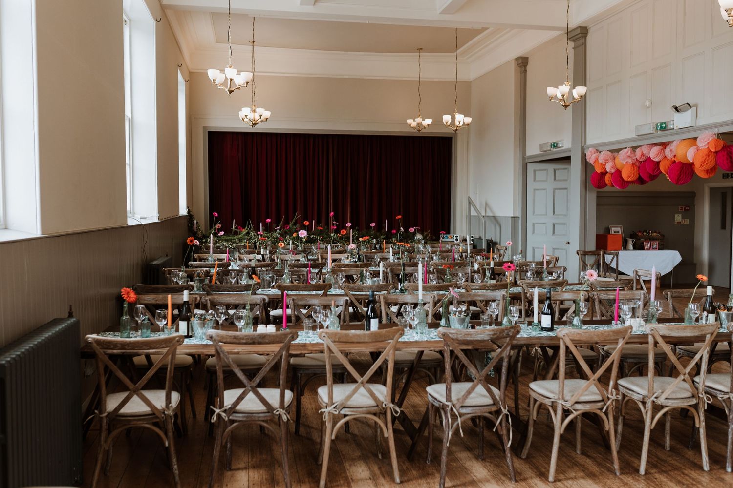 Montgomery town hall dressed and set for a wedding