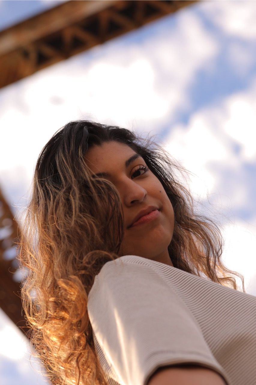 Highschool Senior Portrait Unique Clouds Retro Bridge